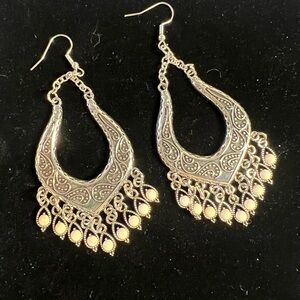 Chandelier Earrings Silver Tone & White Beads